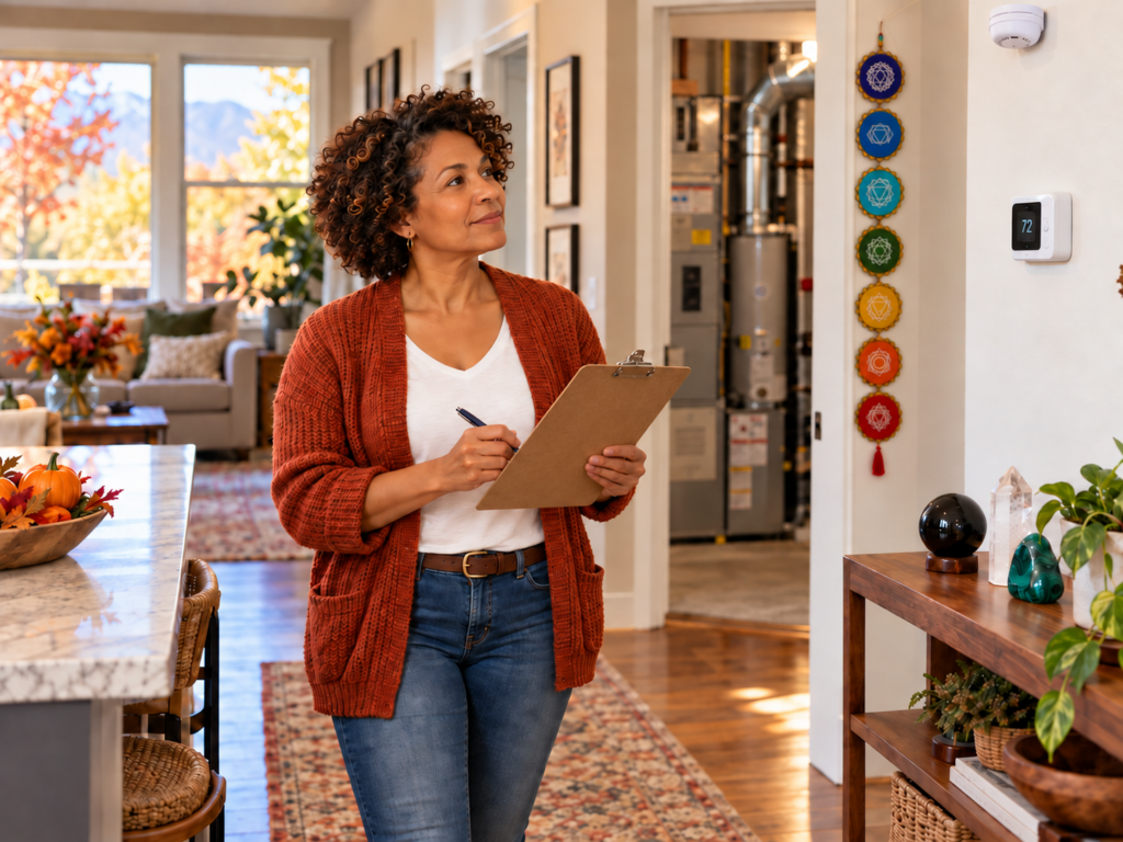 Utah homeowner using a fall home maintenance checklist before winter